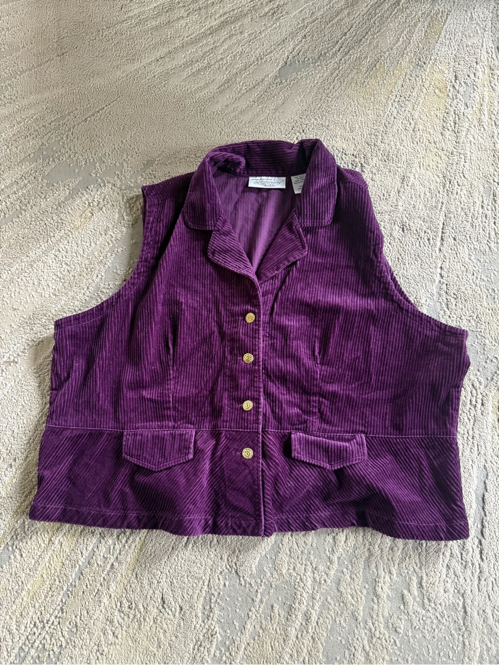 Vintage Purple Corduroy Button Front Vest cotton collar  3X